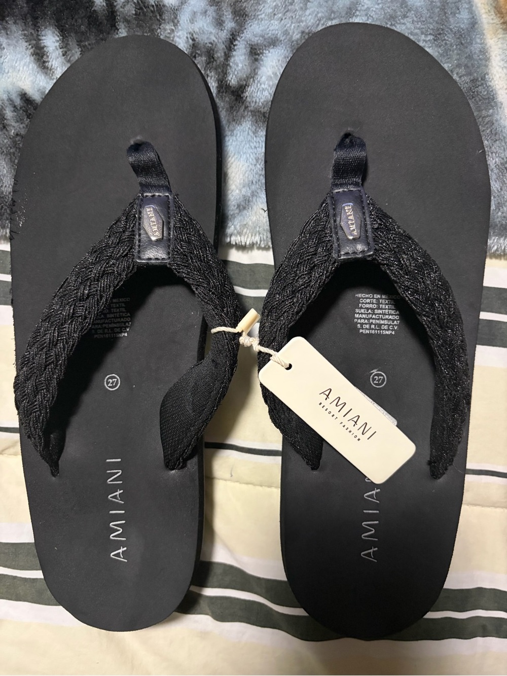 Amiani Women's Black Braided Flip Flop Sandals